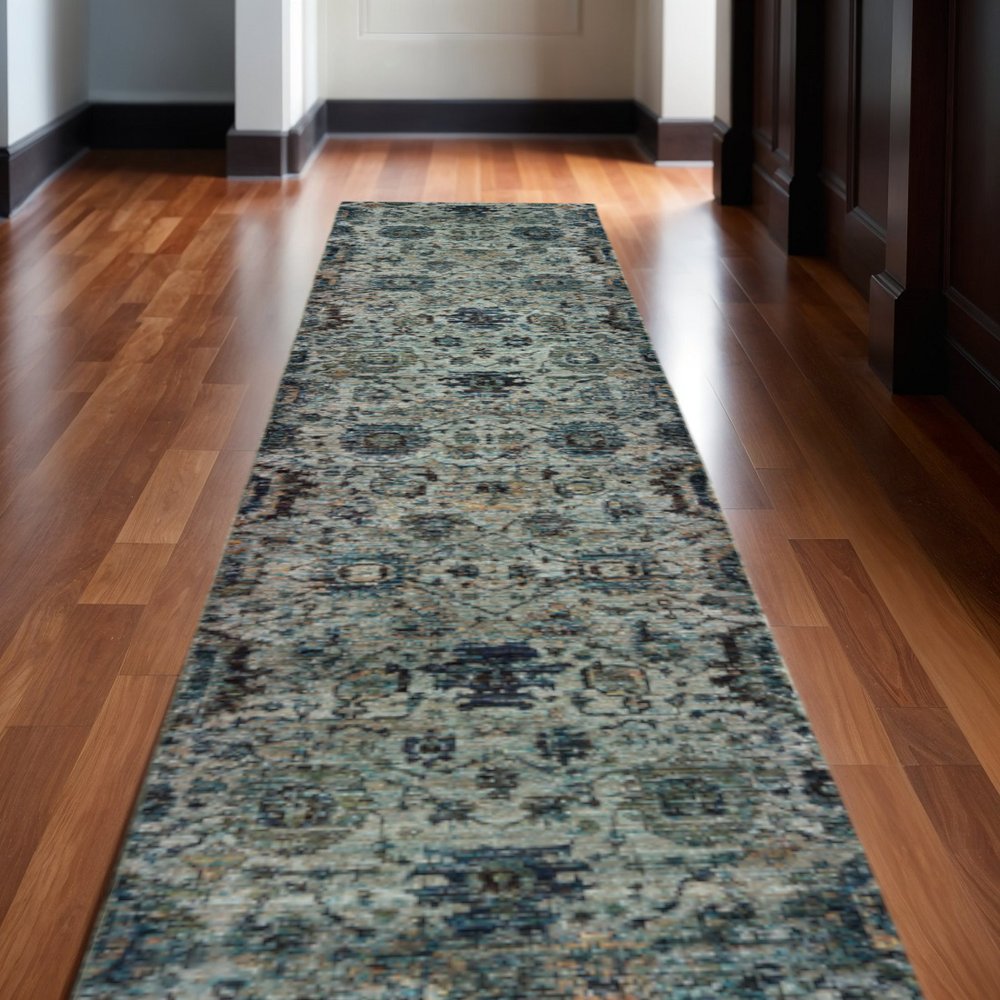 12' Blue Oriental Runner Rug