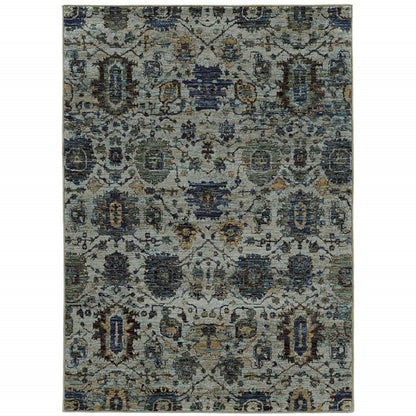 5' X 7' Blue Green Oriental Power Loom Area Rug