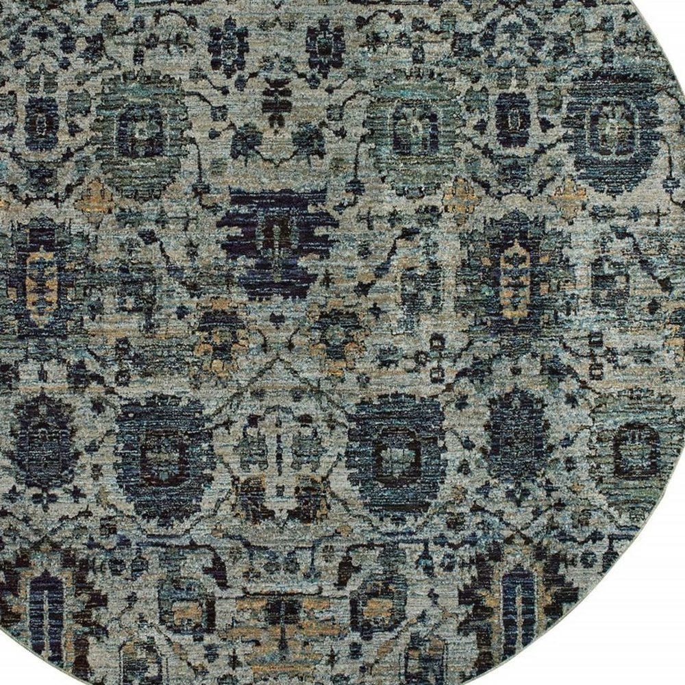 8' Blue Green Round Oriental Power Loom Area Rug