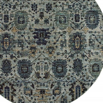 8' Blue Green Round Oriental Power Loom Area Rug