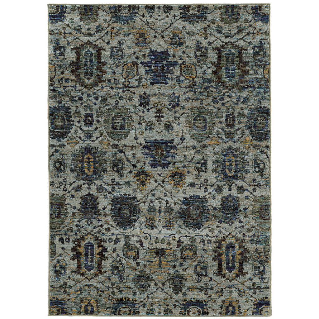 8' X 11' Blue Green Oriental Power Loom Area Rug