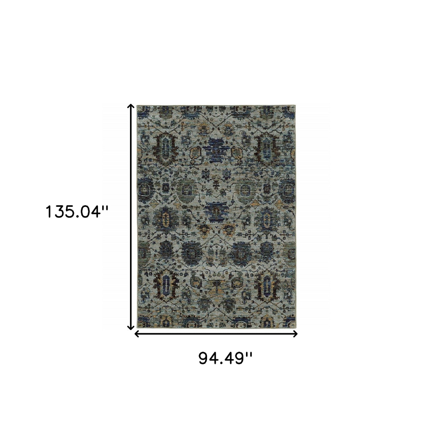 8' X 11' Blue Green Oriental Power Loom Area Rug