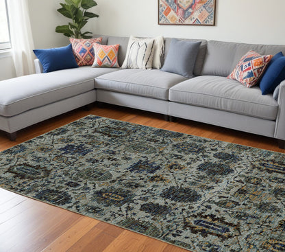 8' X 11' Blue Green Oriental Power Loom Area Rug