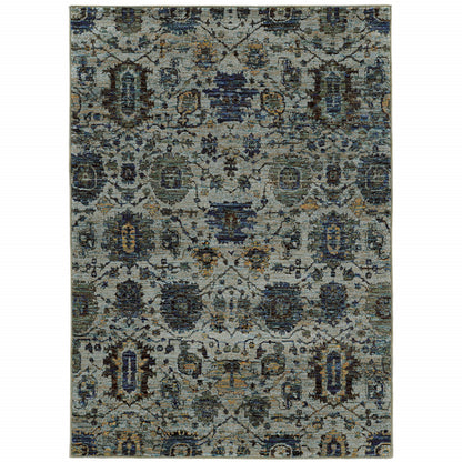 9' X 12' Blue Green Oriental Power Loom Area Rug