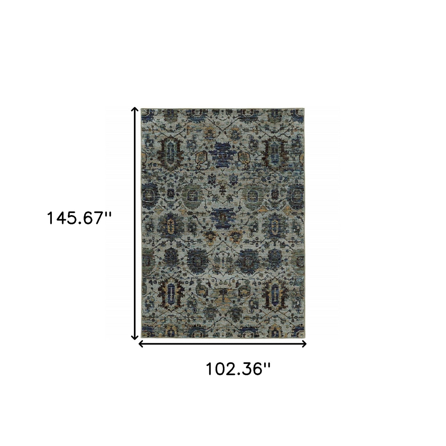 9' X 12' Blue Green Oriental Power Loom Area Rug