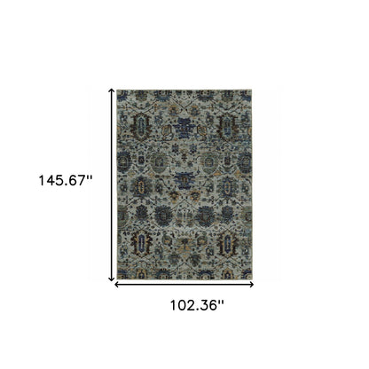 9' X 12' Blue Green Oriental Power Loom Area Rug