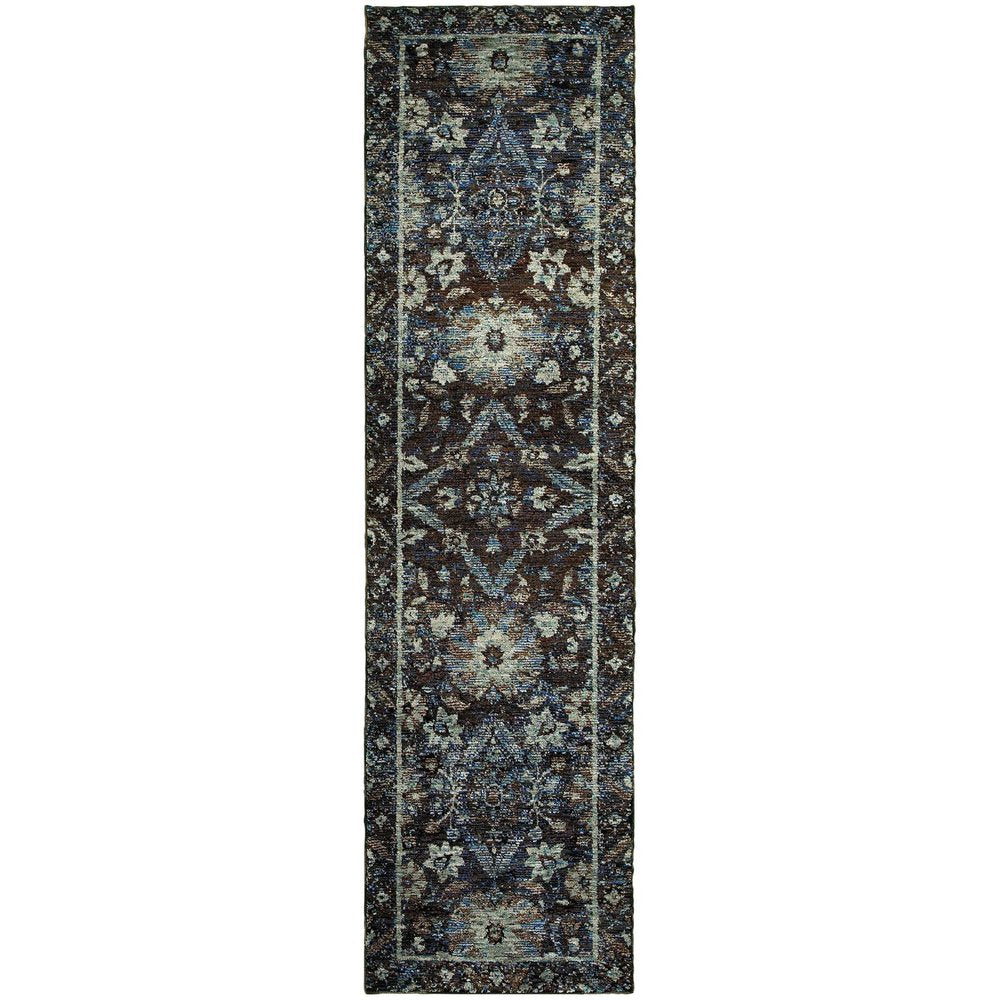 8' Navy Blue Oriental Runner Rug