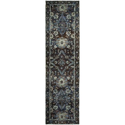 8' Navy Blue Oriental Runner Rug