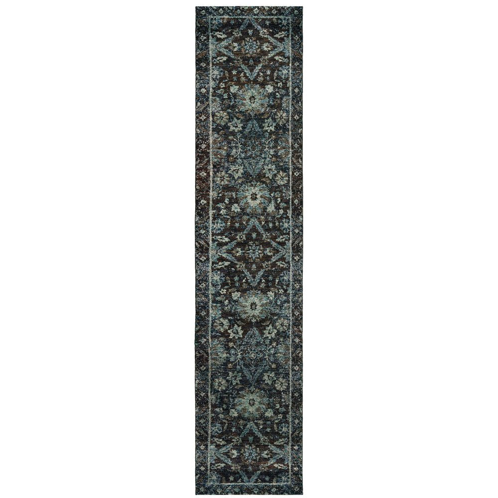 12' Blue Oriental Runner Rug