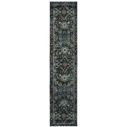 12' Blue Oriental Runner Rug