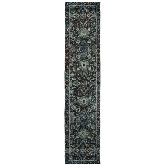 12' Blue Oriental Runner Rug