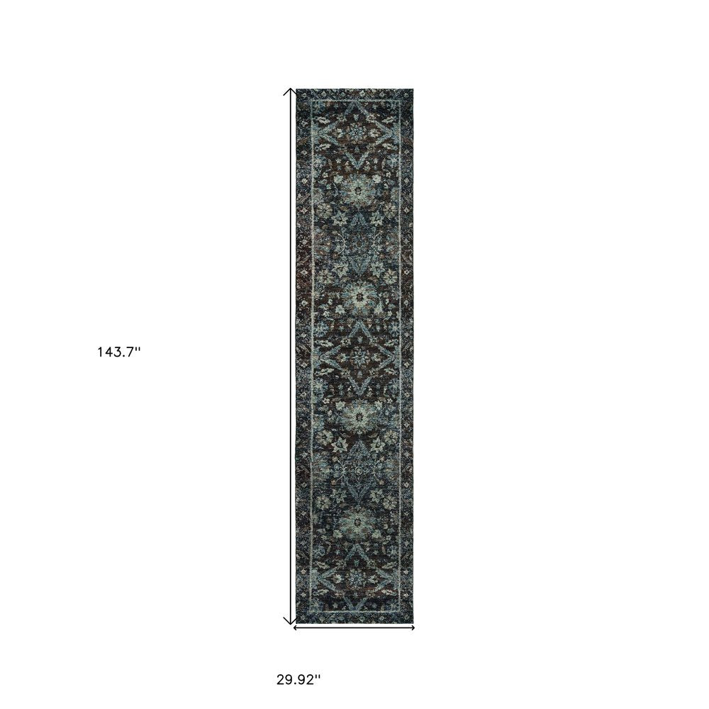 12' Blue Oriental Runner Rug