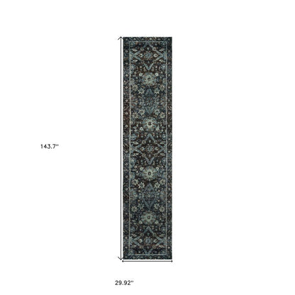 12' Blue Oriental Runner Rug