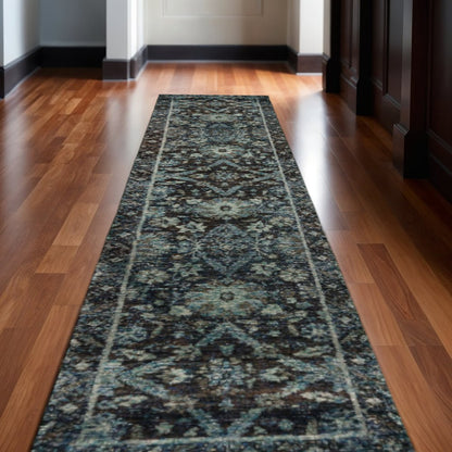 12' Blue Oriental Runner Rug