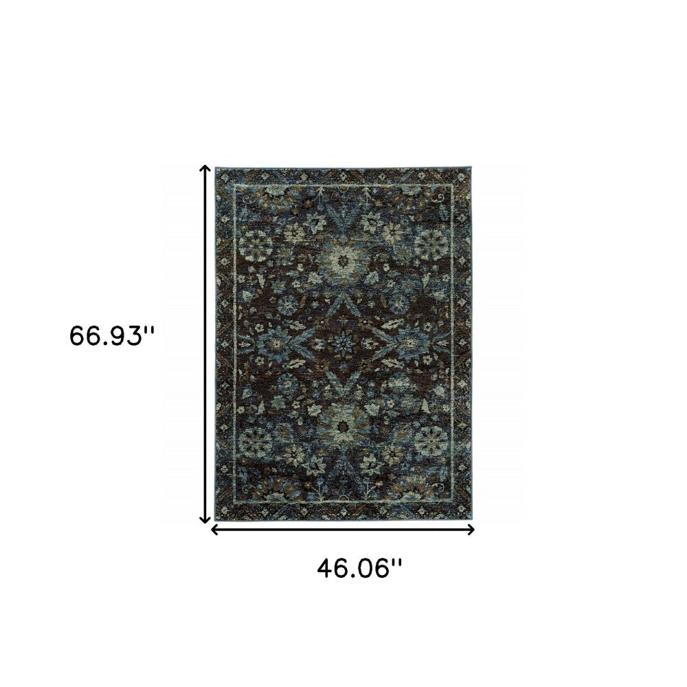 3' X 5' Navy Blue Oriental Power Loom Area Rug