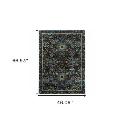 3' X 5' Navy Blue Oriental Power Loom Area Rug