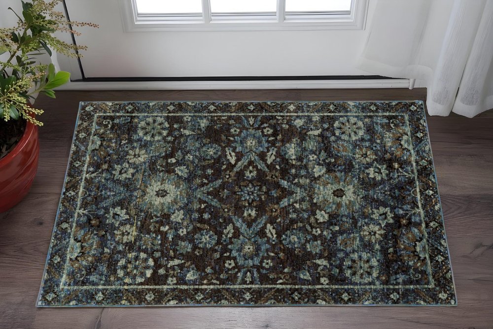 3' X 5' Navy Blue Oriental Power Loom Area Rug