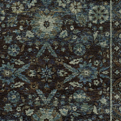 5' X 7' Navy Blue And Blue Oriental Area Rug