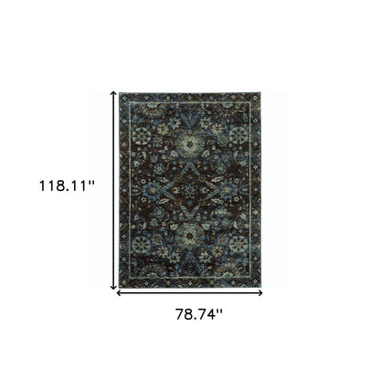 7' X 10' Navy Blue Oriental Power Loom Area Rug