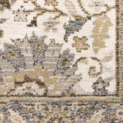 2' X 3' Stone And Ivory Oriental Area Rug