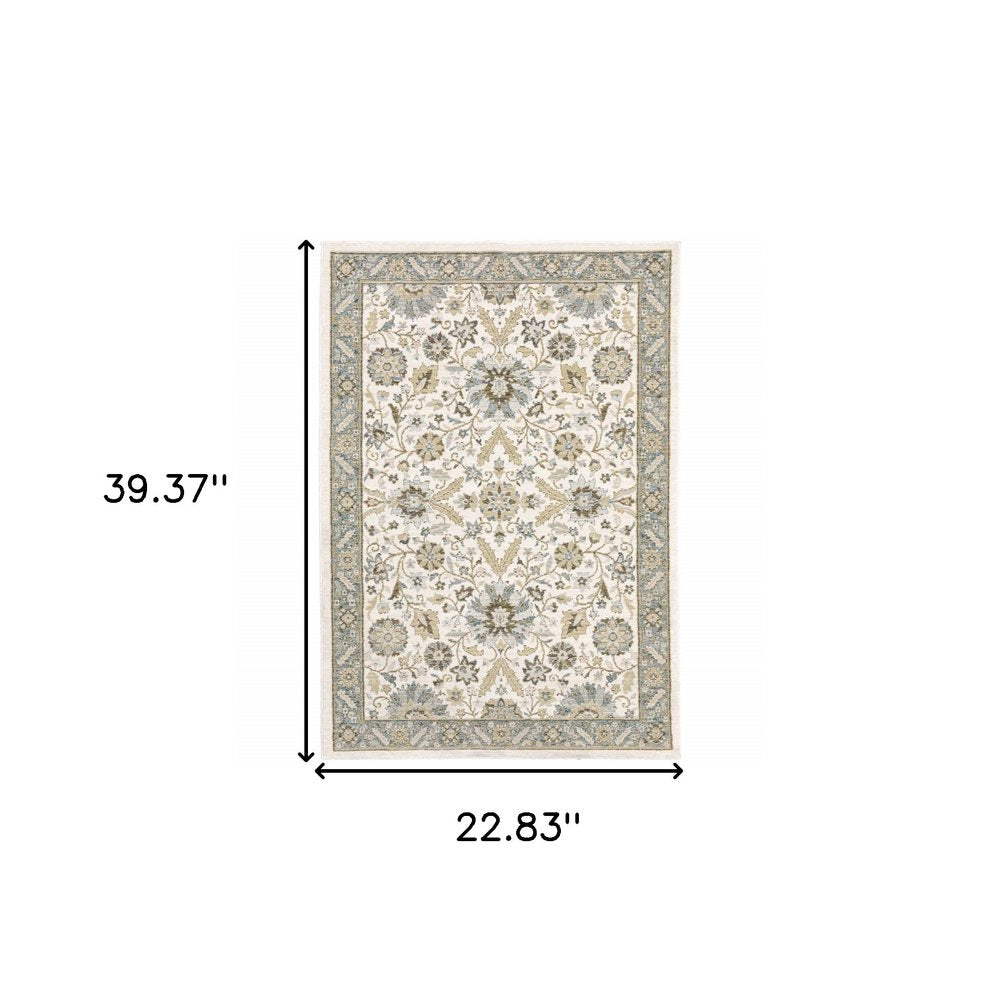 2' X 3' Stone And Ivory Oriental Area Rug