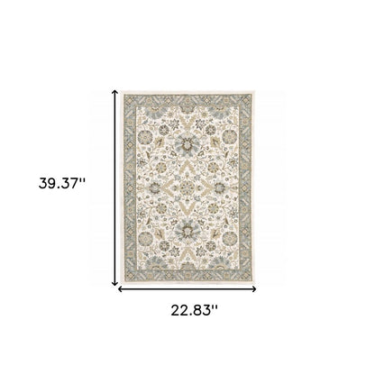 2' X 3' Stone And Ivory Oriental Area Rug
