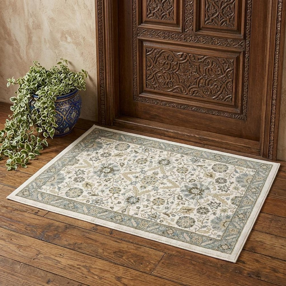2' X 3' Stone And Ivory Oriental Area Rug