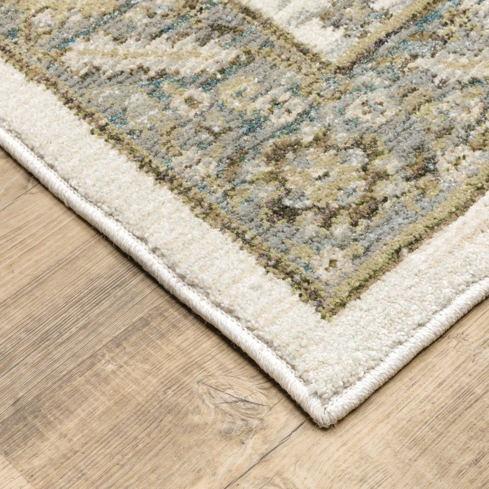 12' Gray And Ivory Oriental Runner Rug