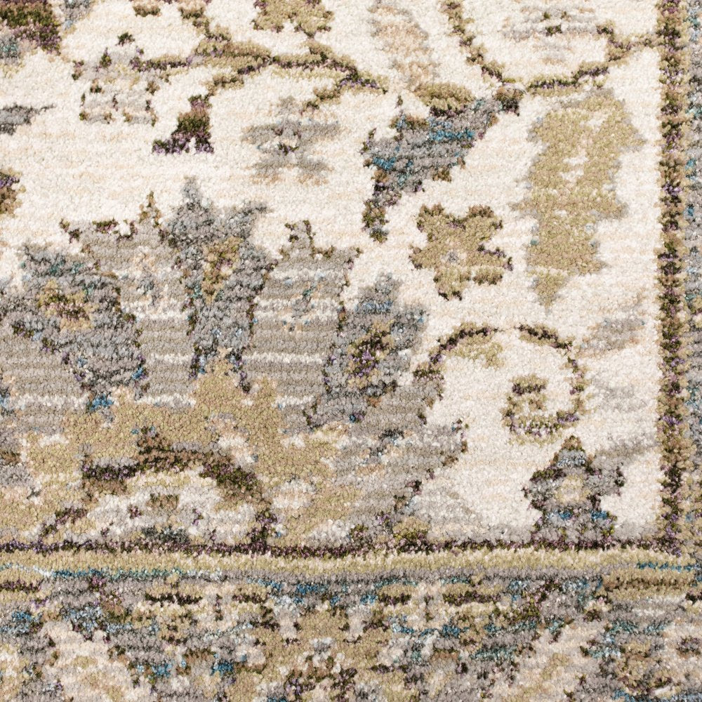 12' Gray And Ivory Oriental Runner Rug