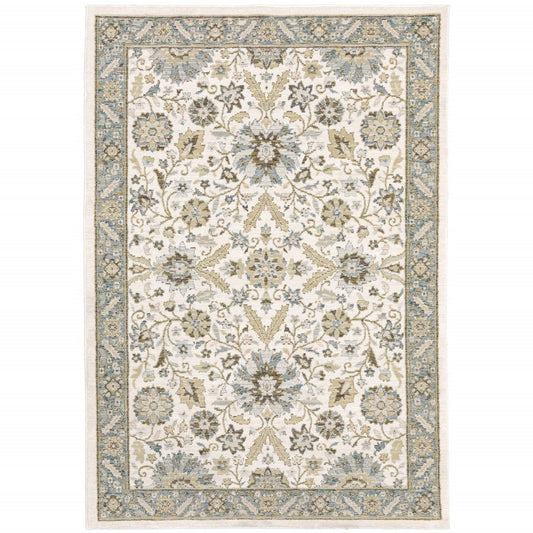 3' X 5' Stone And Ivory Oriental Area Rug