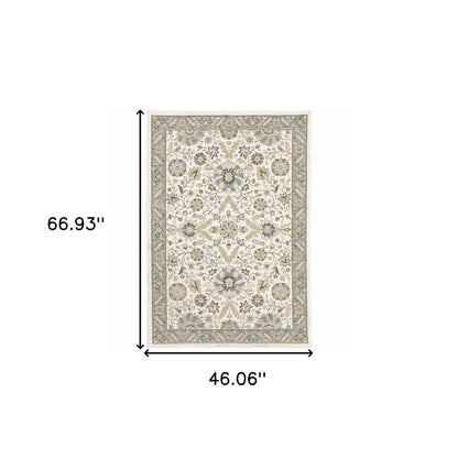 3' X 5' Stone And Ivory Oriental Area Rug