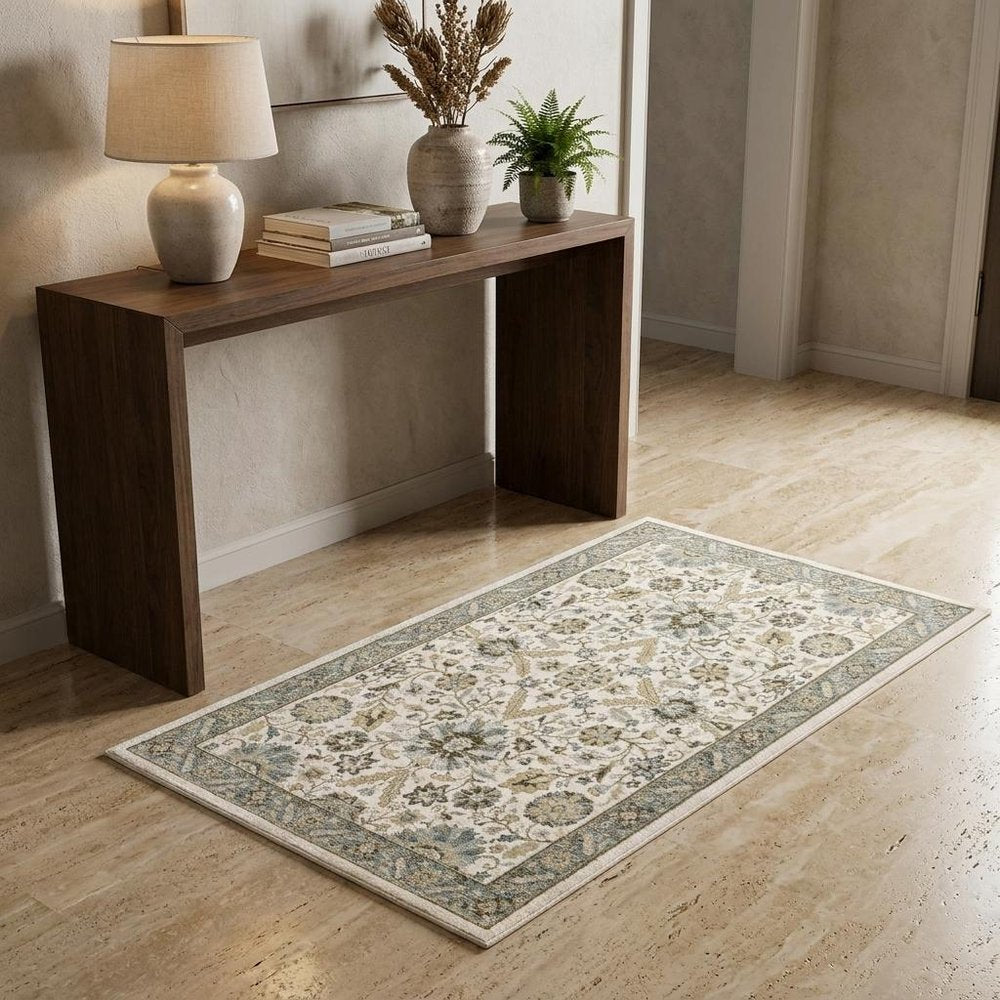 3' X 5' Stone And Ivory Oriental Area Rug