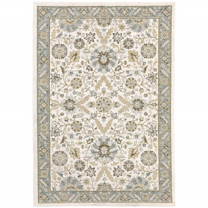 5' X 7' Stone And Ivory Oriental Area Rug