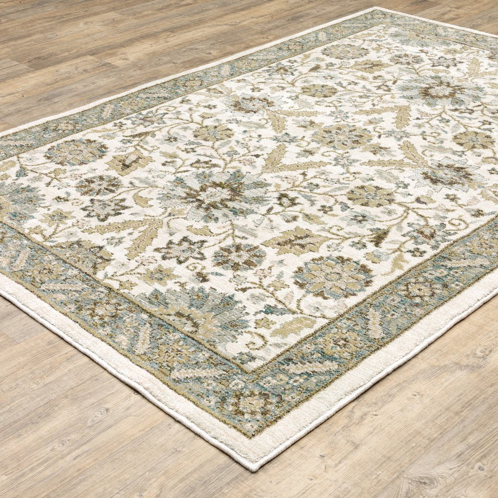 5' X 7' Stone And Ivory Oriental Area Rug