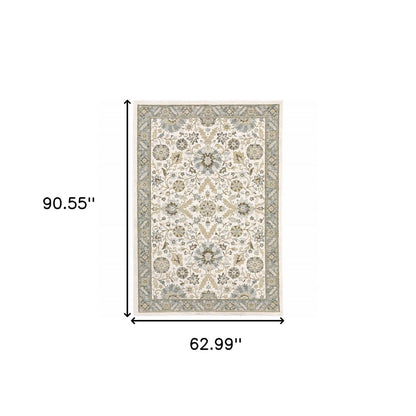 5' X 7' Stone And Ivory Oriental Area Rug