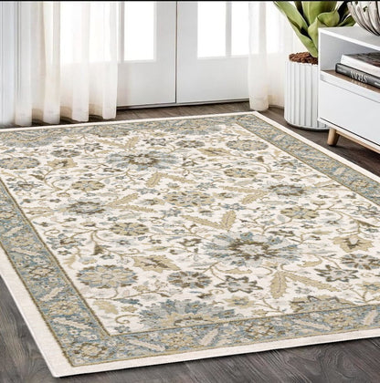 5' X 7' Stone And Ivory Oriental Area Rug