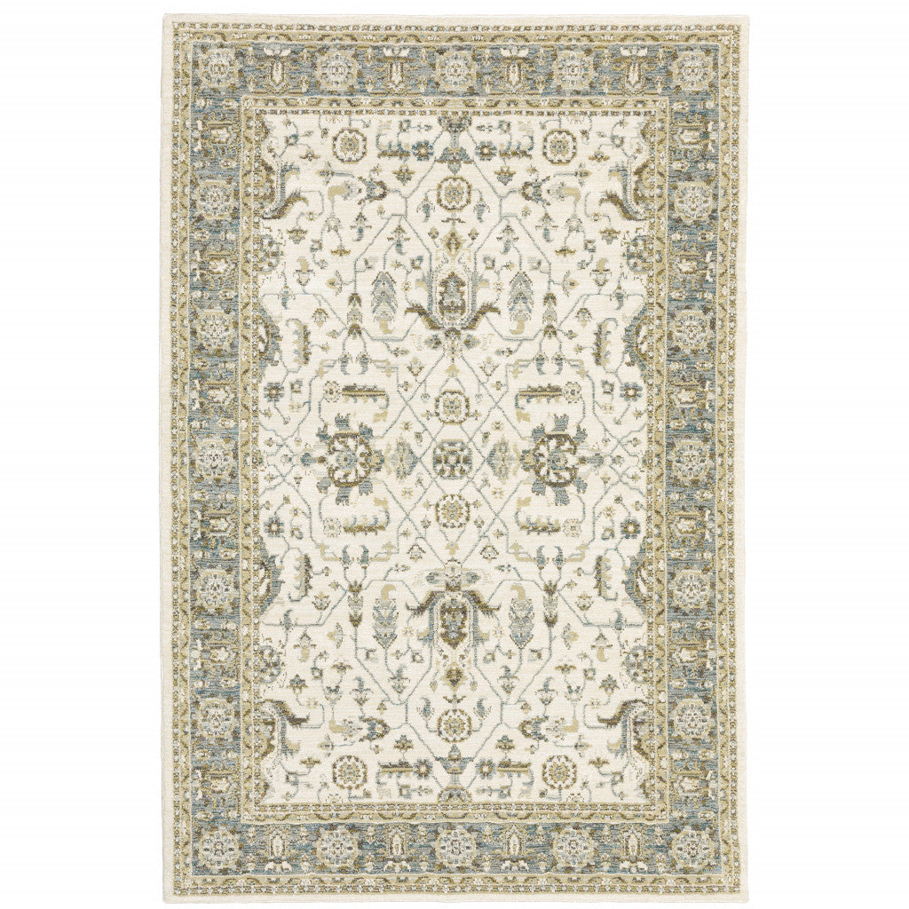 2' X 3' Gray and Ivory Oriental Power Loom Area Rug