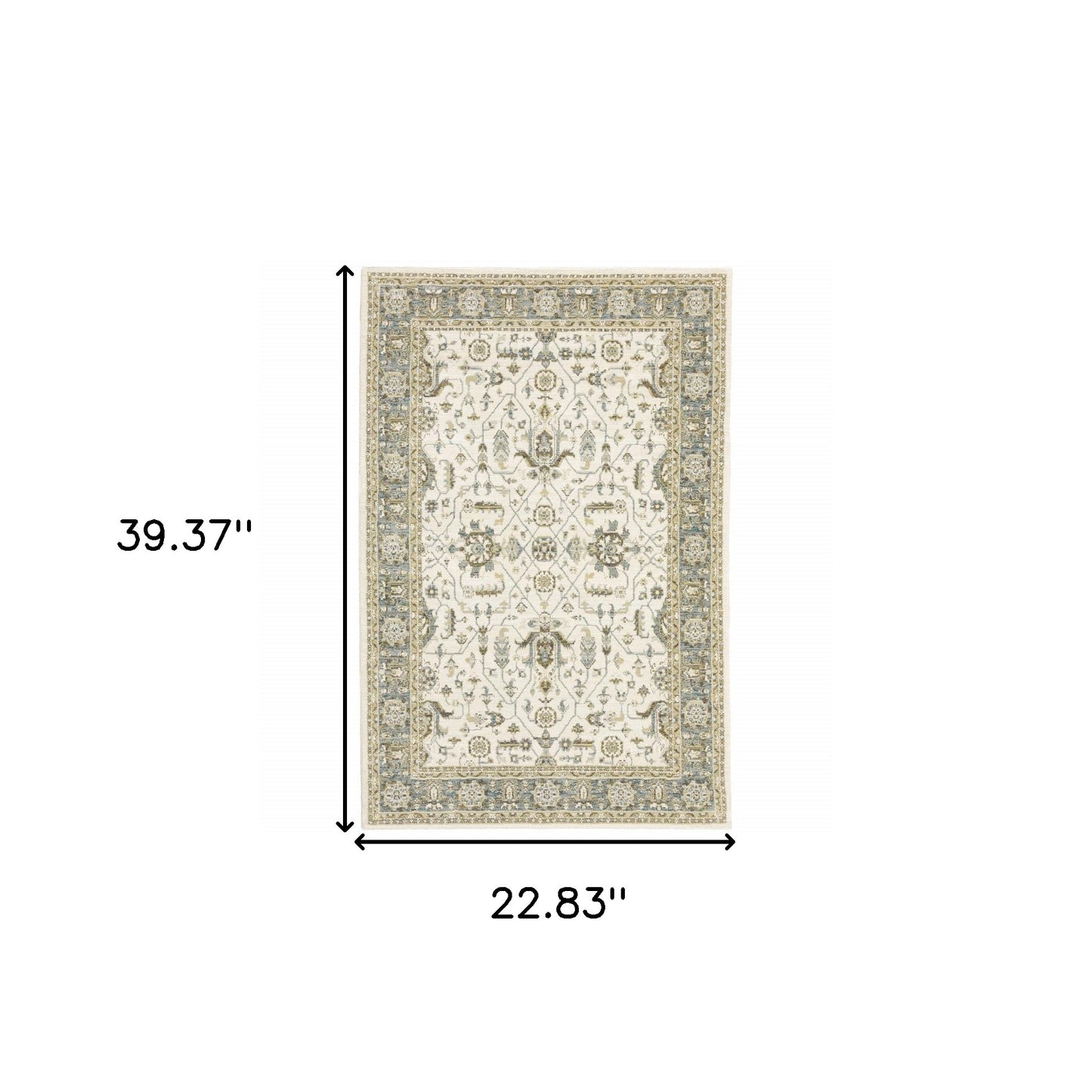 2' X 3' Gray and Ivory Oriental Power Loom Area Rug