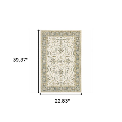 2' X 3' Gray and Ivory Oriental Power Loom Area Rug