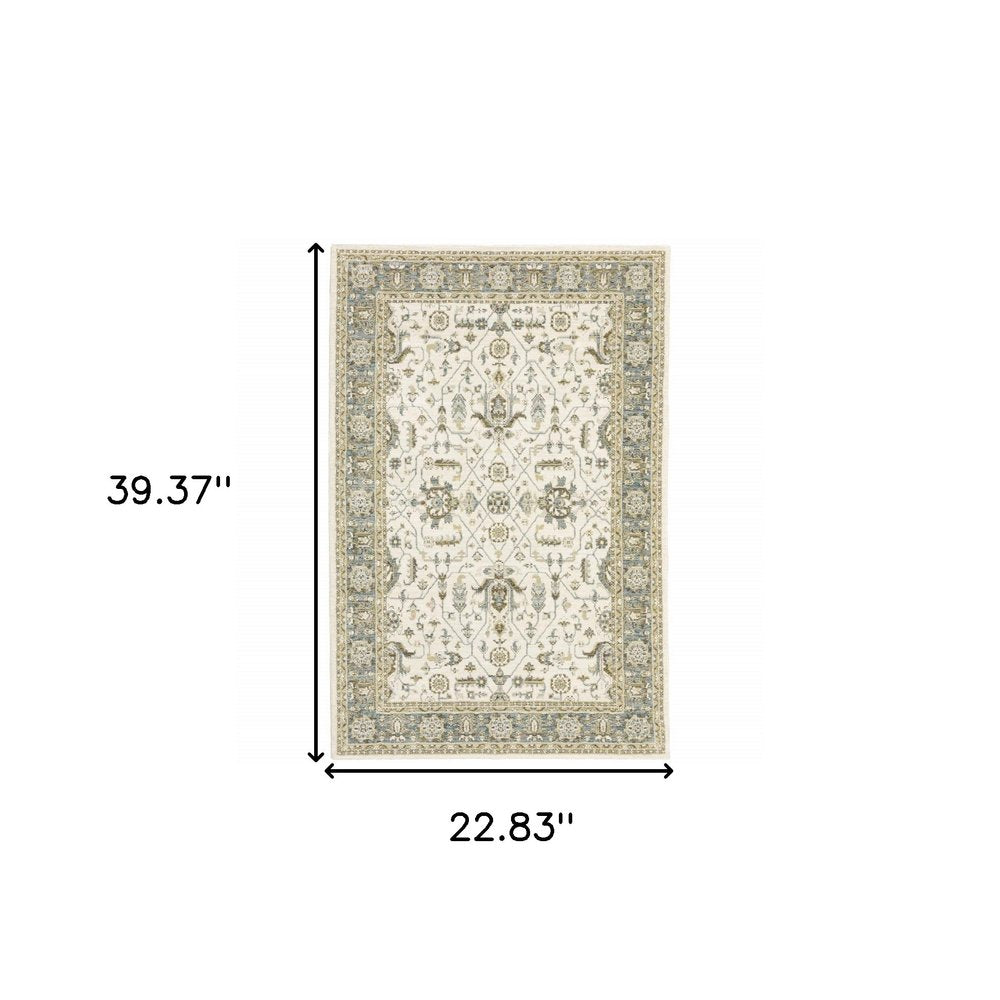 2' X 3' Ivory And Blue Oriental Area Rug