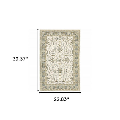 2' X 3' Ivory And Blue Oriental Area Rug