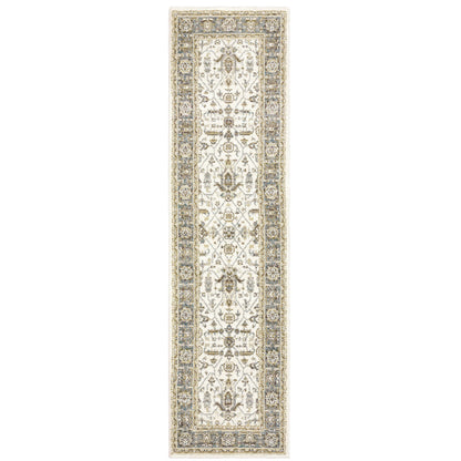 8' Runner Gray and Ivory Oriental Power Loom Runner Rug