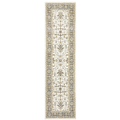 8' Runner Gray and Ivory Oriental Power Loom Runner Rug