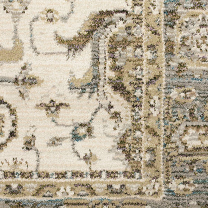 12' Ivory Gray And Blue Oriental Runner Rug