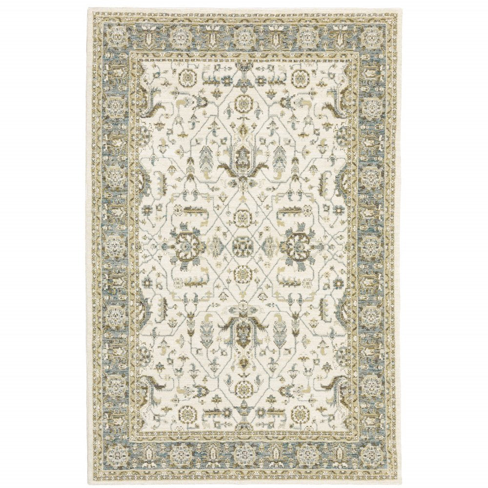 3' X 5' Ivory And Blue Oriental Area Rug