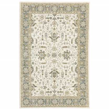 3' X 5' Ivory And Blue Oriental Area Rug