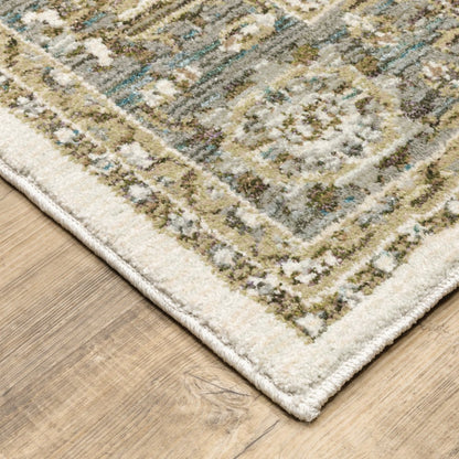 3' X 5' Ivory And Blue Oriental Area Rug