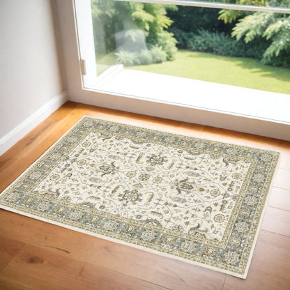 3' X 5' Ivory And Blue Oriental Area Rug