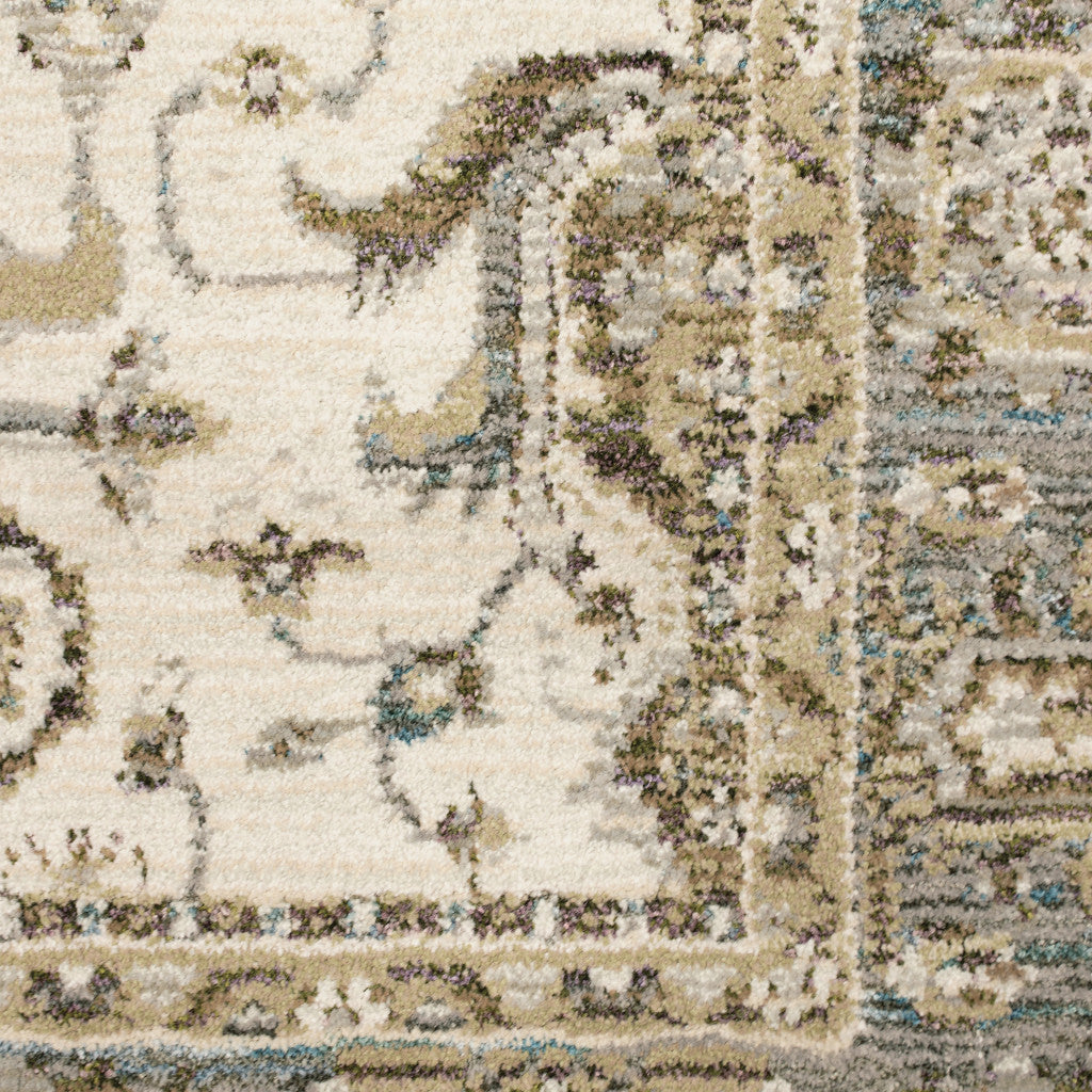 7' X 10' Gray and Ivory Oriental Power Loom Area Rug