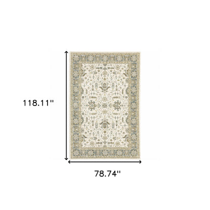 7' X 10' Gray and Ivory Oriental Power Loom Area Rug